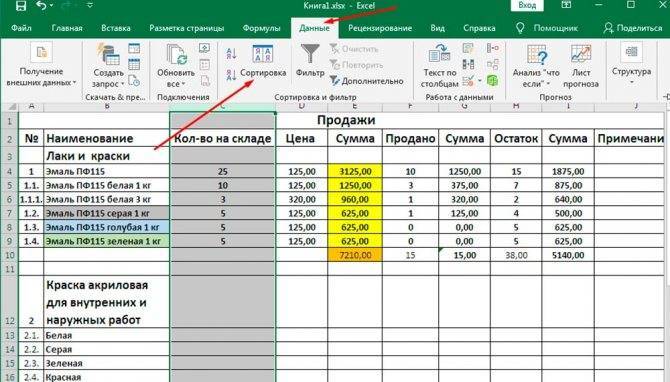 Как отсортировать данные в таблицах Excel
