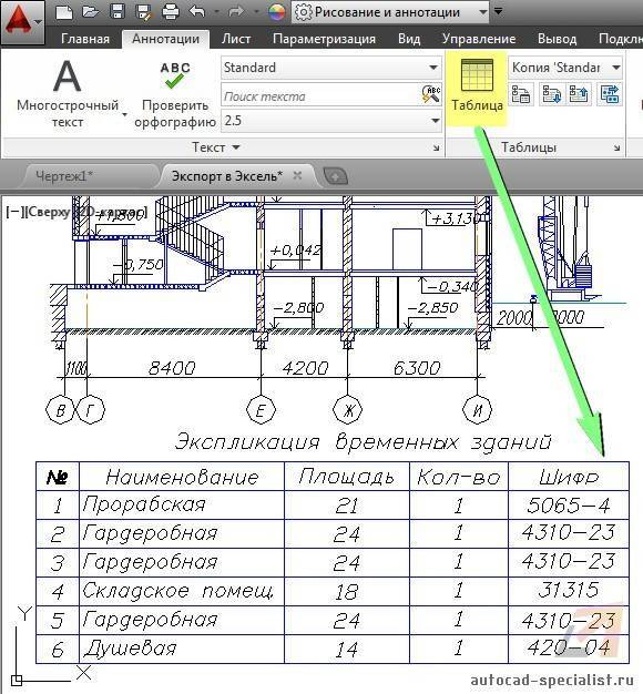 Таблица чертежа в автокаде