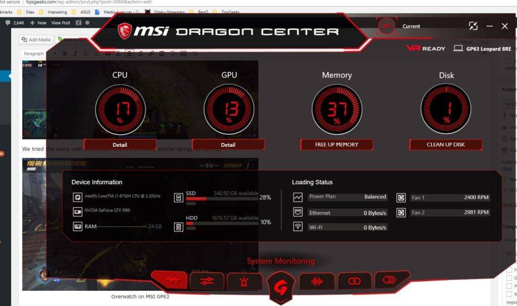 Fix problem with msi dragon gaming centre