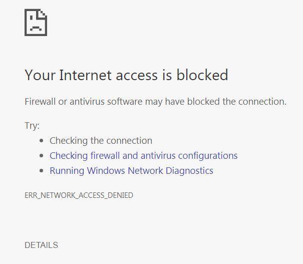 Устранение ошибки доступа к интернету ERR_NETWORK_ACCESS_DENIED
