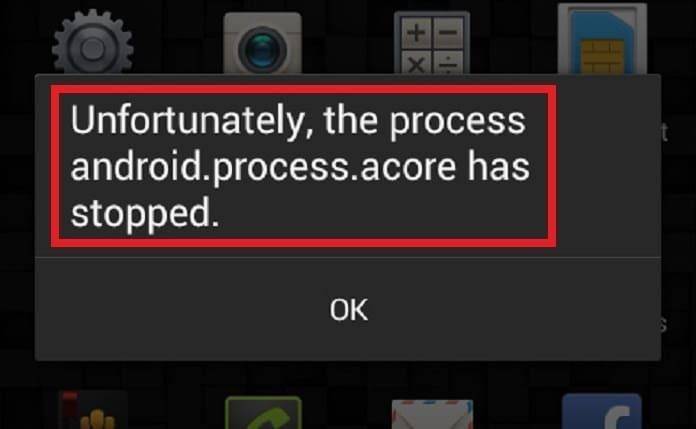 Android process acore произошла ошибка
