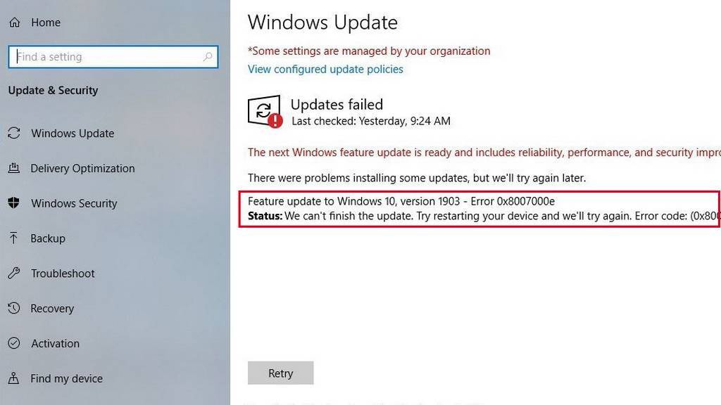 Как исправить ошибку обновления 8007000e в windows 7