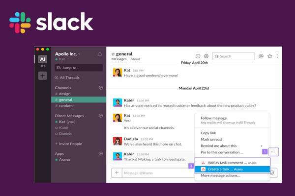 Использование меню быстрых действий в slack | slack