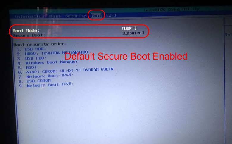 Каким образом отключается secure boot? | сеть без проблем