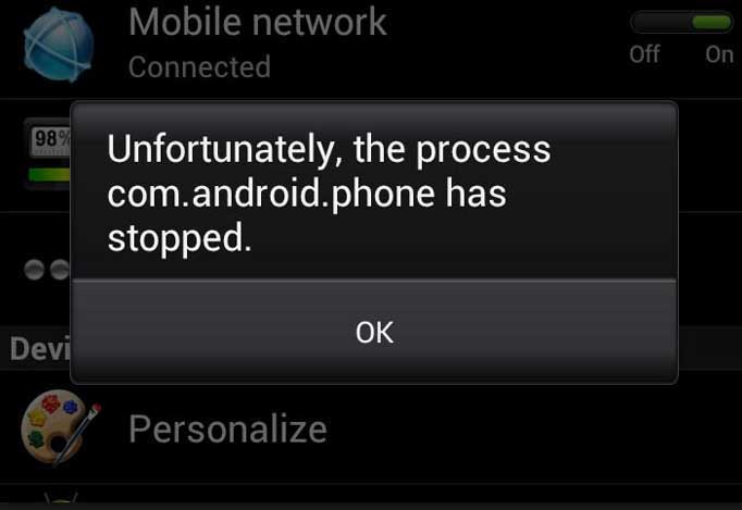 Ошибка «в приложении com.android.phone произошла ошибка»