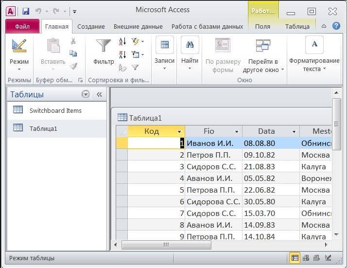 Внести в базу. Access таблица база данных. Макет базы данных access. БД access 2010. Microsoft access 2010 база данных.