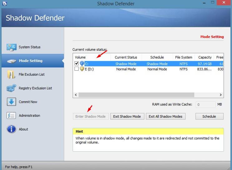 «теневой режим» windows с помощью программы shadow defender